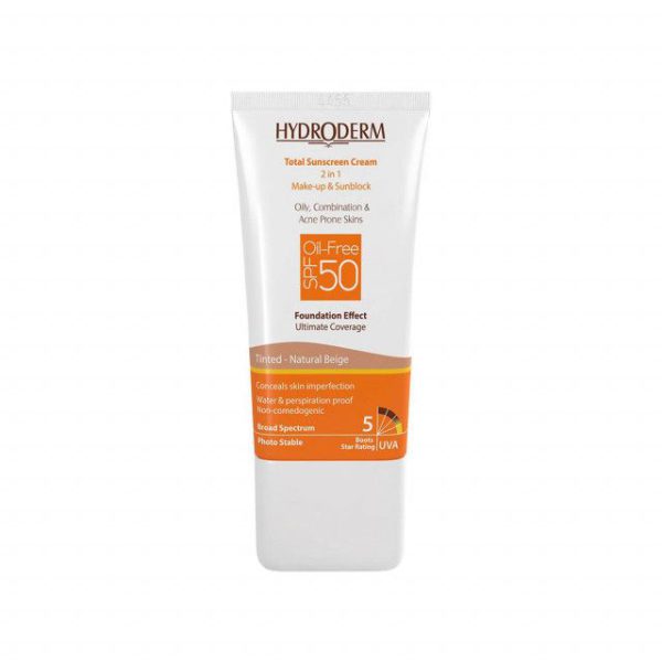 کرم ضد آفتاب فاقد چربی 2In1 هیدرودرم SPF50 حجم 40 میلی لیتر - بژ طبیعی