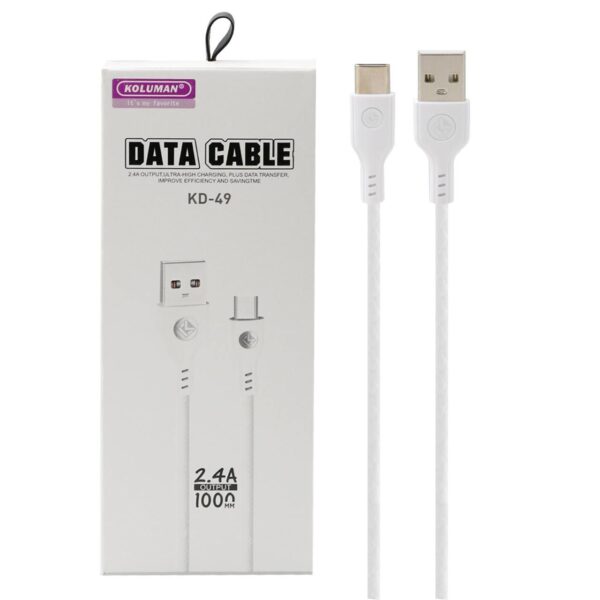 کابل تبدیل USB به USB-C کلومن مدل KD-49 طول 1 متر سفید