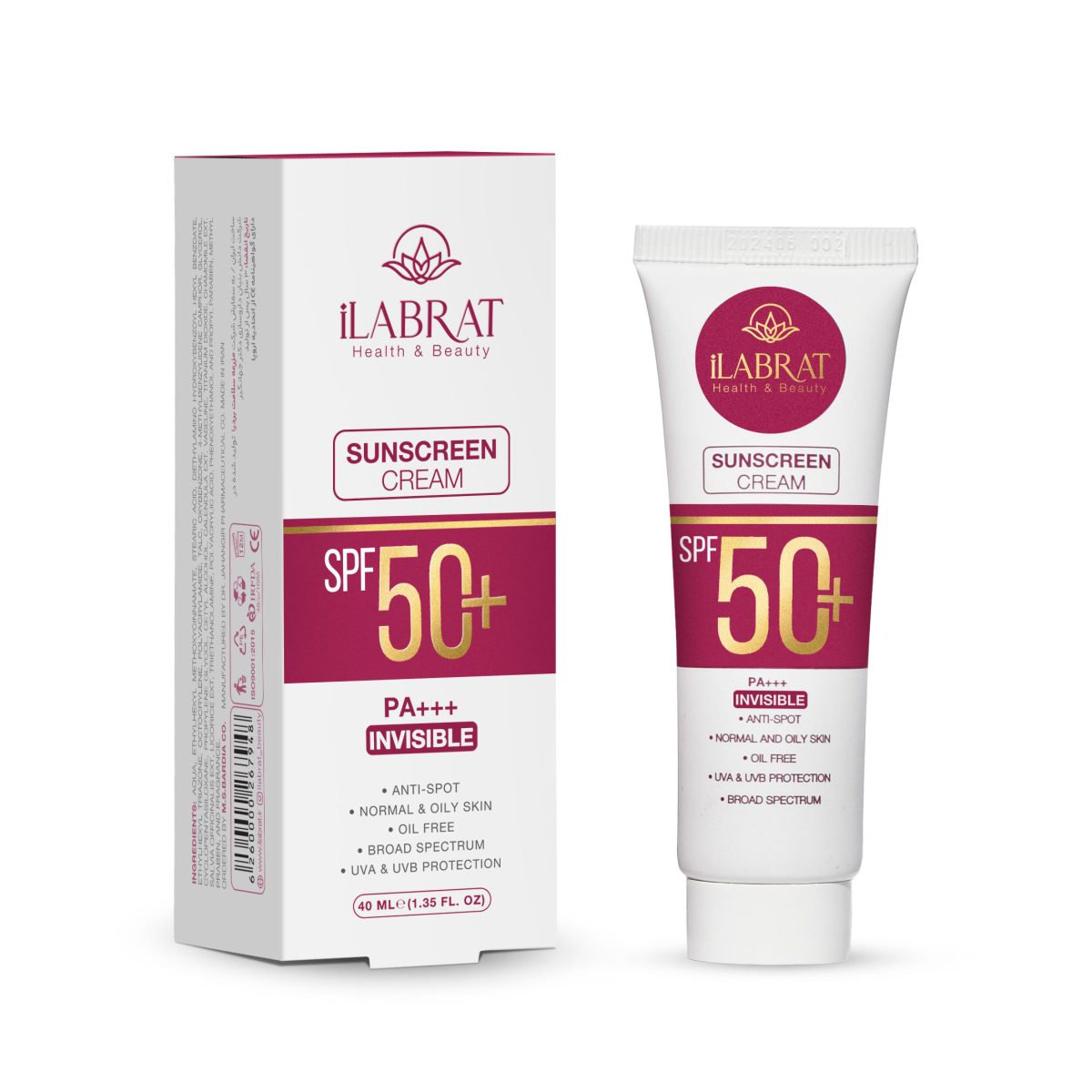 کرم ضدآفتاب ضدلک بی رنگ ایلابرت +SPF50 - Image 1